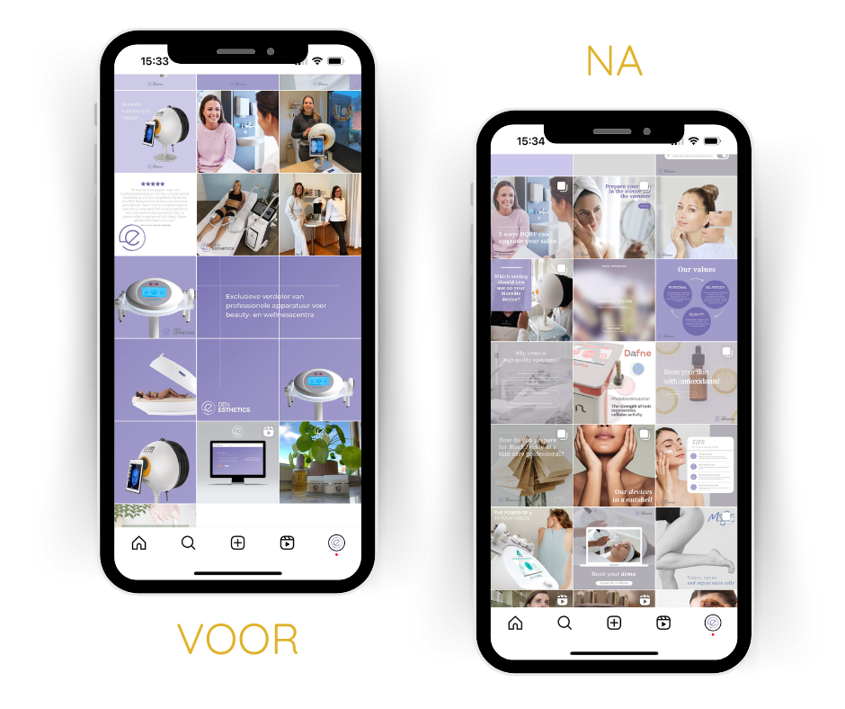 DEN Esthetics Instagram account voor en na